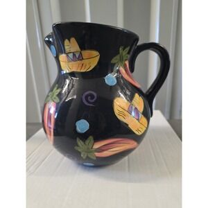 Noble Excellence Hand Painted Pepper And Sombrero Pitcher 8‎ inch tall